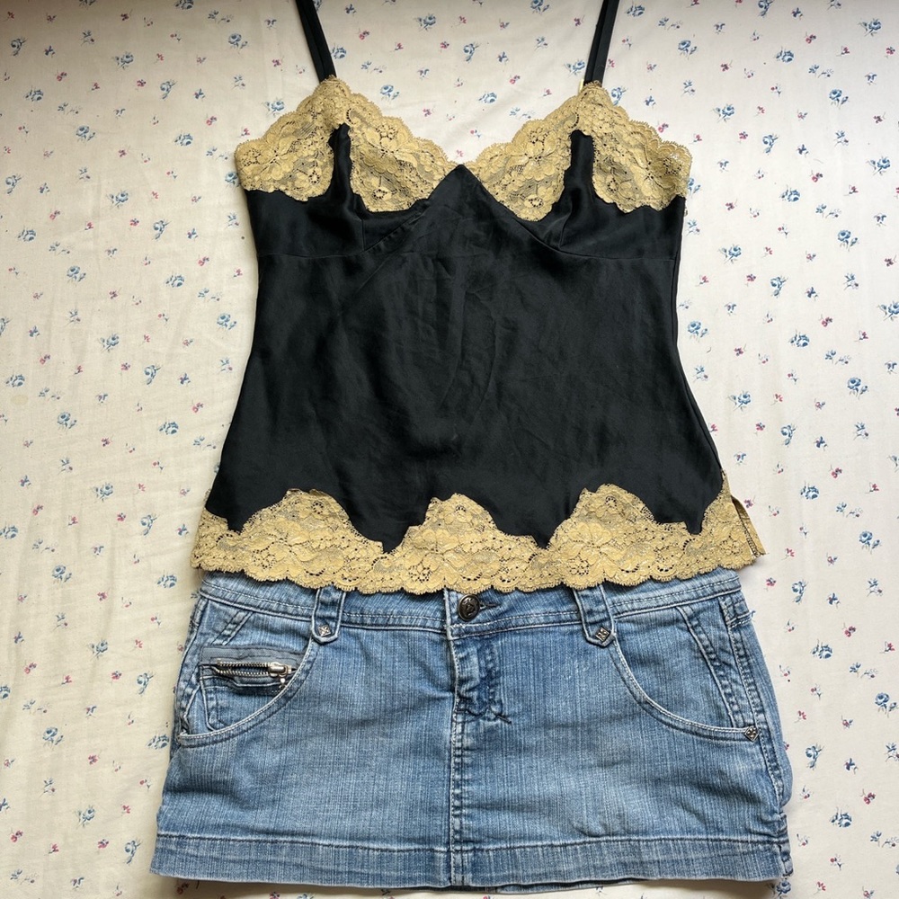 Express Gold Lace and Black Silk Cami